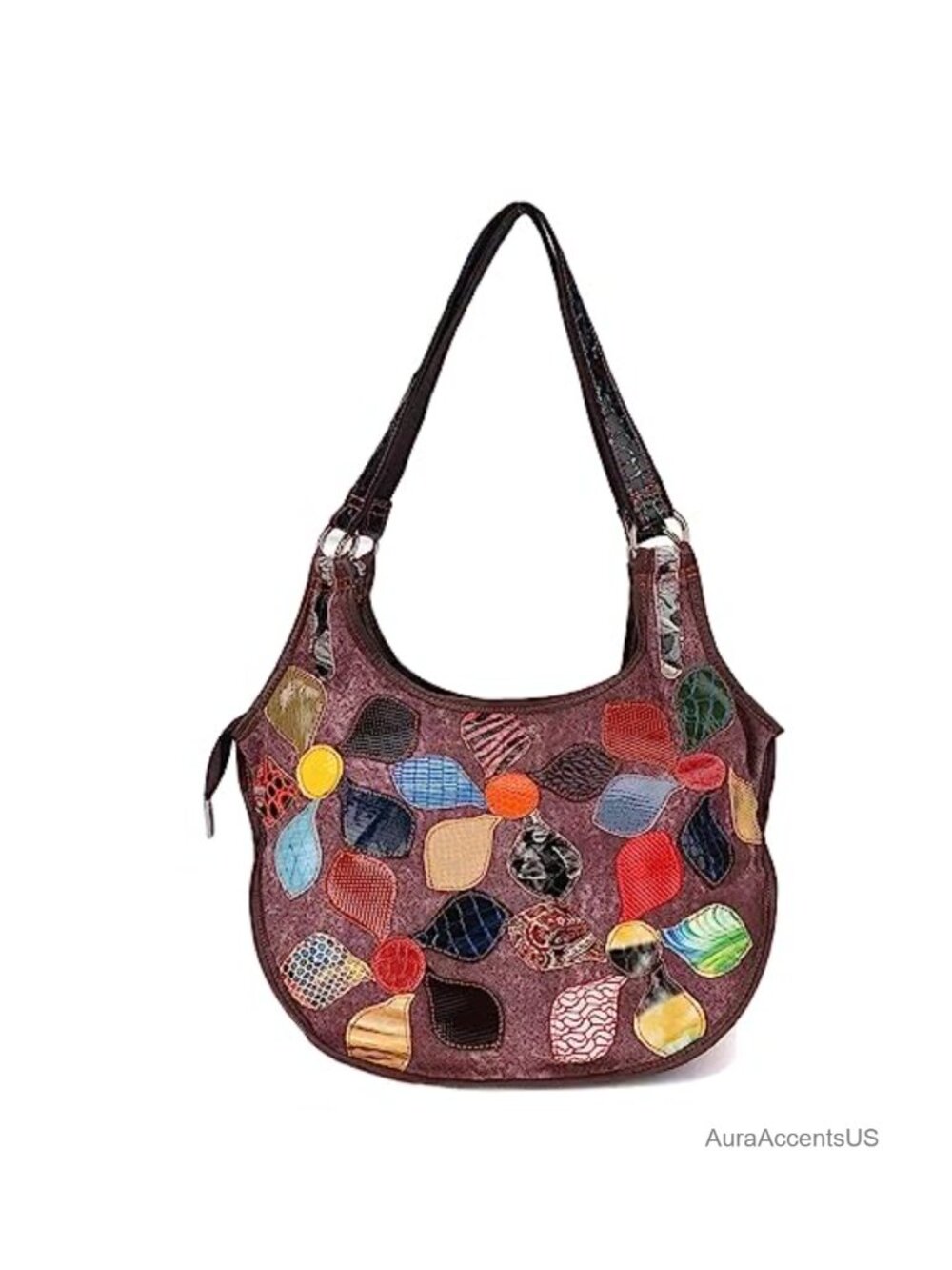 Women Hobo Bag Canvas & Cow Leather Floral Spliced Shoulder Handbag Patchwork